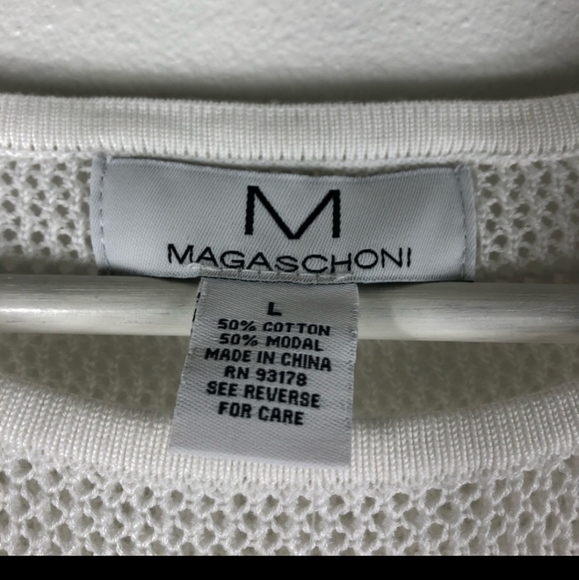 MAGASCHONI White Dolman Pointelle Knit Sweater L - Picture 2 of 6